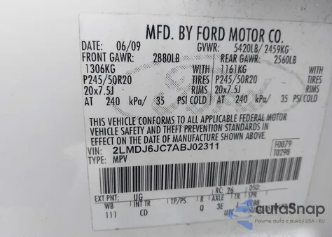 2010 Lincoln Mkx из США, поврежденный, VIN 2LMDJ6JC7ABJ02311